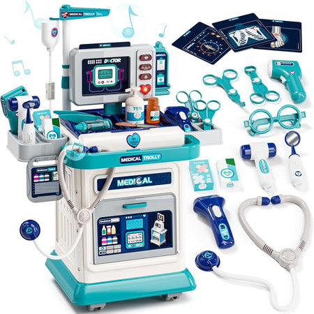 Playset Medico Dottore Gioco Blu con 37 Accessori Carrellino Bambini Idea Regalo