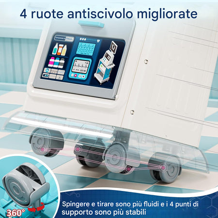 Playset Medico Dottore Gioco Blu con 37 Accessori Carrellino Bambini Idea Regalo