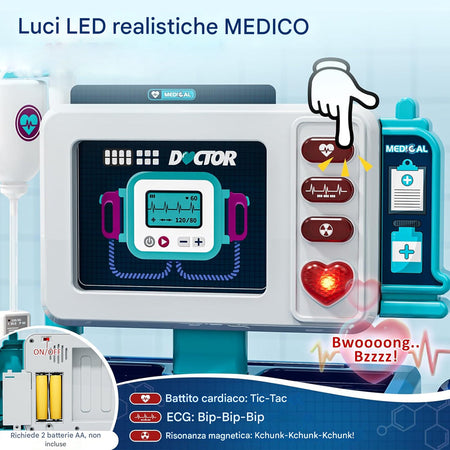 Playset Medico Dottore Gioco Blu con 37 Accessori Carrellino Bambini Idea Regalo