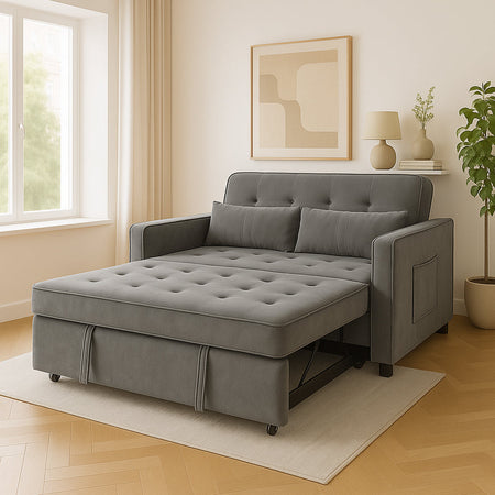 Divano Letto 2 Posti in Velluto Soft con Letto Estraibile e Struttura Rinforzata Grigio