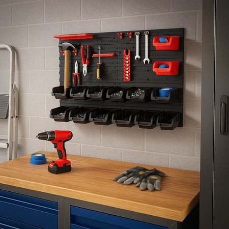 Pannello Portautensili da Parete 45 Pezzi con Contenitori e Ganci Officina Garage 95x54cm