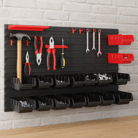 Pannello Portautensili da Parete 45 Pezzi con Contenitori e Ganci Officina Garage 95x54cm