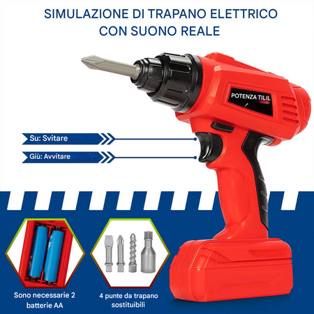 Banco da Lavoro 132 Pezzi con Trapano Elettrico per Bambini Postazione Tuttofare