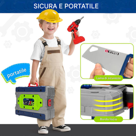 Banco da Lavoro 133 Pezzi Postazione con Trapano Elettrico e Casco Sicurezza