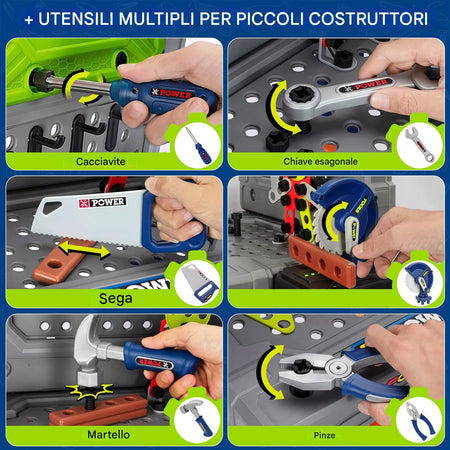 Banco da Lavoro 133 Pezzi Postazione con Trapano Elettrico e Casco Sicurezza