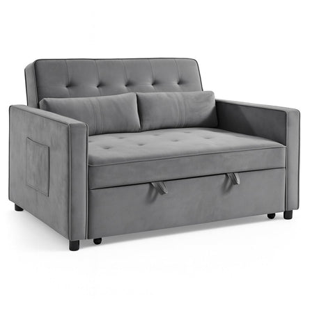 Divano Letto 2 Posti in Velluto Soft con Letto Estraibile e Struttura Rinforzata Grigio
