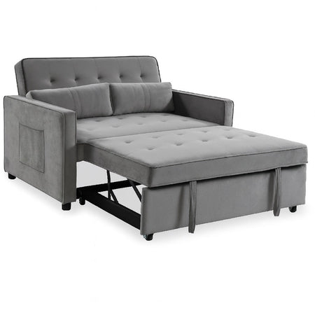 Divano Letto 2 Posti in Velluto Soft con Letto Estraibile e Struttura Rinforzata Grigio