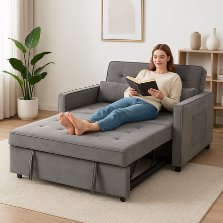 Divano Letto 2 Posti in Velluto Soft con Letto Estraibile e Struttura Rinforzata Grigio