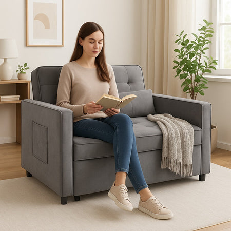 Divano Letto 2 Posti in Velluto Soft con Letto Estraibile e Struttura Rinforzata Grigio