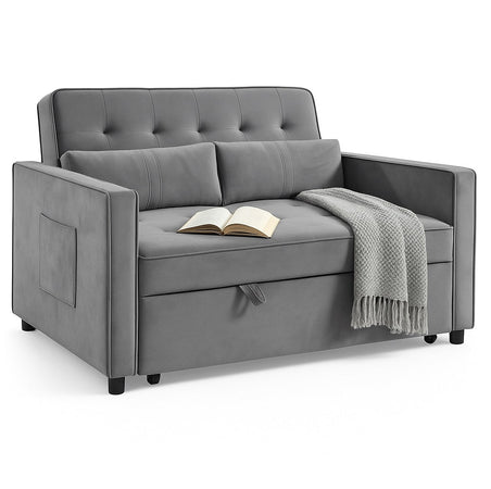 Divano Letto 2 Posti in Velluto Soft con Letto Estraibile e Struttura Rinforzata Grigio