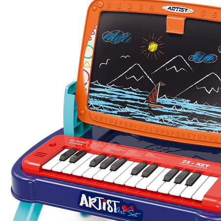 Lavagna con Tastiera per Bambini 3in1 Gioco Educativo Piano e Disegno Due Lati