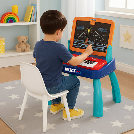 Lavagna con Tastiera per Bambini 3in1 Gioco Educativo Piano e Disegno Due Lati
