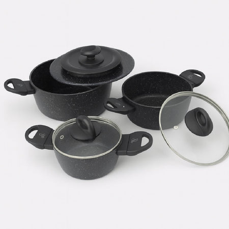 Set Pentole 6pz Pietra con Coperchio Magico Antiodore Casseruole 16 20 24 cm Induzione