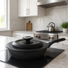 Set Padelle Alte 6pz Pietra con Coperchio Magico Antiodore Padelle 20 24 28 cm Induzione