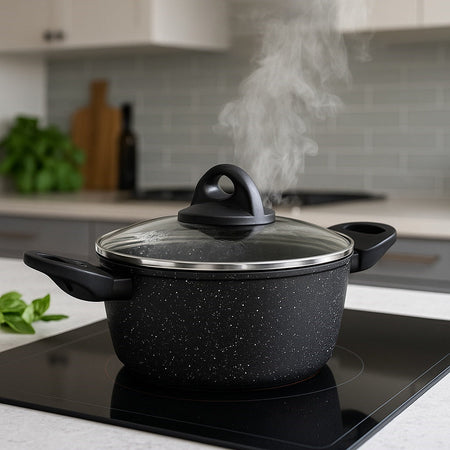 Set Pentole 6pz Pietra con Coperchio Magico Antiodore Padelle 24 28 Casseruola 24 Induzione