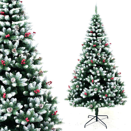 Albero di Natale Mingerl 180cm con Punte Innevate 800 e Bacche Super Folto