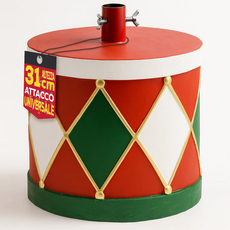 Base Albero di Natale Tamburo 32x31cm Decoro Attacco Universale Rosso e Verde
