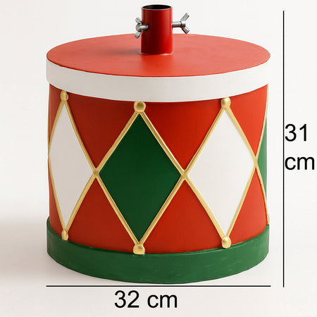 Base Albero di Natale Tamburo 32x31cm Decoro Attacco Universale Rosso e Verde