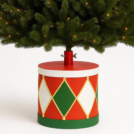 Base Albero di Natale Tamburo 32x31cm Decoro Attacco Universale Rosso e Verde