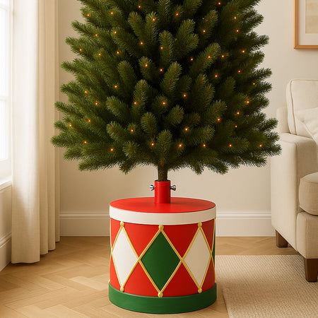 Base Albero di Natale Tamburo 32x31cm Decoro Attacco Universale Rosso e Verde