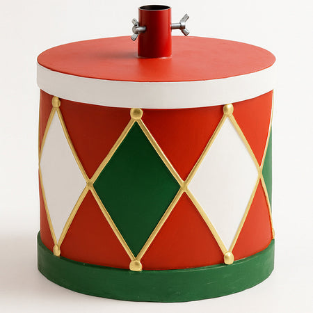 Base Albero di Natale Tamburo 32x31cm Decoro Attacco Universale Rosso e Verde