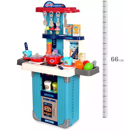 Playset Trolley Cucina per Bambini Blu Accessori Fornelli Pentole Idea Regalo