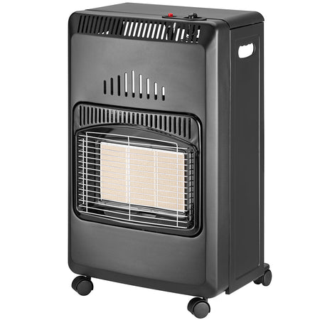 Stufa a Gas Gpl Pieghevole Slim 15 kg in Metallo Nero 3 Potenze con 4 Ruote