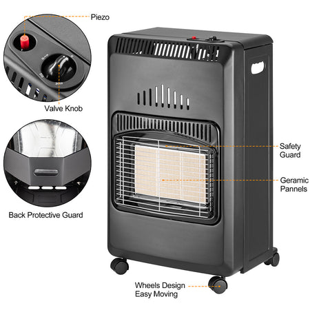 Stufa a Gas Gpl Pieghevole Slim 15 kg in Metallo Nero 3 Potenze con 4 Ruote