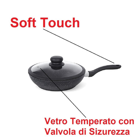 Set Padelle Induzione Pietra Antiaderenti 24/28/32 cm con Coperchi e 5mestoli Nero
