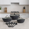 Set Padelle Induzione Pietra Antiaderenti 20/24/28 cm con Coperchi e 5mestoli Nero