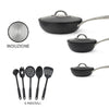 Set Padelle Induzione Pietra Antiaderenti 20/24/28 cm con Coperchi e 5mestoli Nero