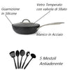 Set Padelle Induzione Pietra Antiaderenti 20/24/28 cm con Coperchi e 5mestoli Nero