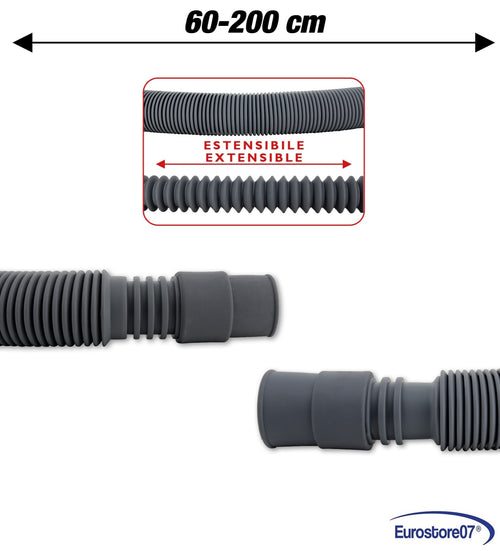 TUBO SCARICO LAVATRICE LAVASTOVIGLIE ESTENSIBILE DA 0.60- 200 CM Ø19-22