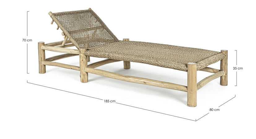 Lettino "Lampok" con struttura in rami di teak con intreccio in fibra sintetica