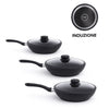 Set Padelle Induzione Pietra Antiaderenti 20/24/28 cm con Coperchi in Vetro Nero