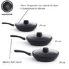 Set Padelle Induzione Pietra Antiaderenti 20/24/28 cm con Coperchi in Vetro Nero