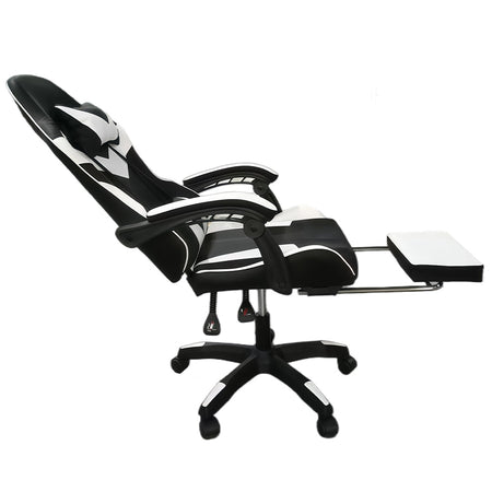 Sedia Gaming da Scrivania con Poggiapiedi e Cuscino Lombare e Cervicale Bianco