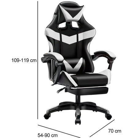 Sedia Gaming da Scrivania con Poggiapiedi e Cuscino Lombare e Cervicale Bianco