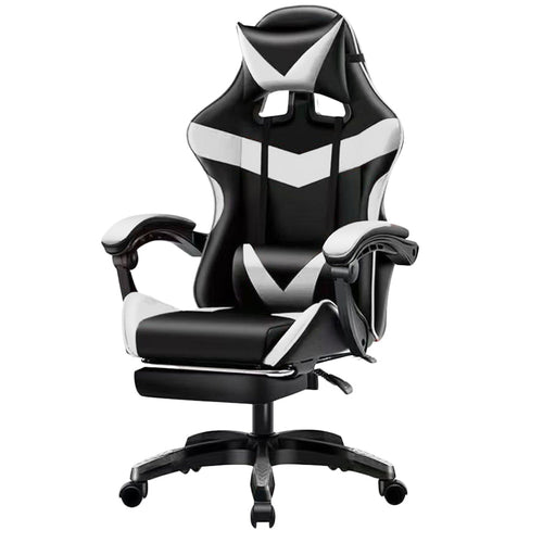 Sedia Gaming da Scrivania con Poggiapiedi e Cuscino Lombare e Cervicale Bianco