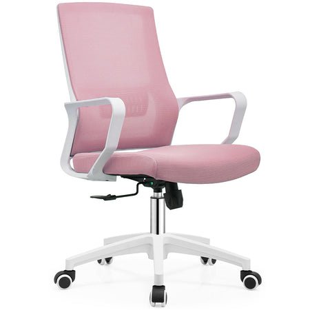 Poltrona Sedia Ufficio Bianco e Rosa Regolazione Altezza 5Ruote Studio Cameretta