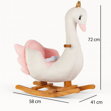 Cigno Cavallo a Dondolo per Bambini Rivestimento in Peluche Cinture di Sicurezza