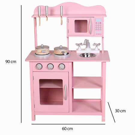 Cucina in legno Giocattolo Bambini con Pentole e Accessori Gioco Rosa 60x30x90cm