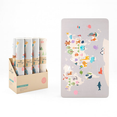 Tappeto Cameretta Bambini 80x140 Grigio Morbido Mondo Animali in Polyestere e Spugna