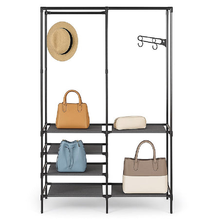 Armadio Salvaspazio Metallo e Tessuto 6 Ripiani Appendiabiti 108x36x170cm Nero