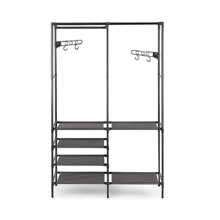 Armadio Salvaspazio Metallo e Tessuto 6 Ripiani Appendiabiti 108x36x170cm Nero