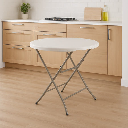 Tavolo Pieghevole in Resina HDPE 80x80 H74cm Richiudibile Salvaspazio Bianco