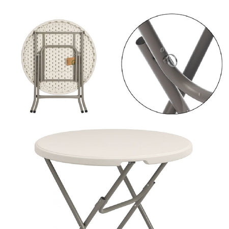 Tavolo Pieghevole in Resina HDPE 80x80 H74cm Richiudibile Salvaspazio Bianco