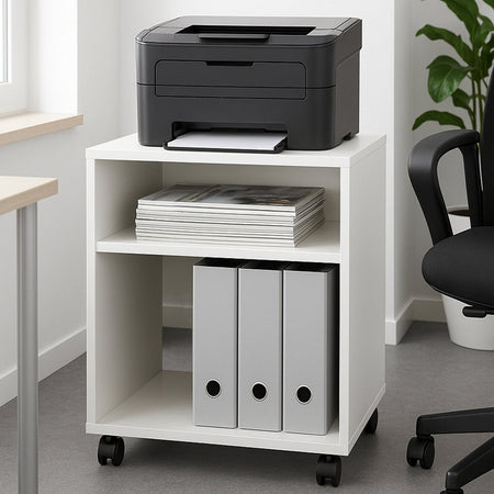 Mobile Ufficio Porta Stampante con Ruote Mobiletto Multiuso Bianco 40x35x60cm