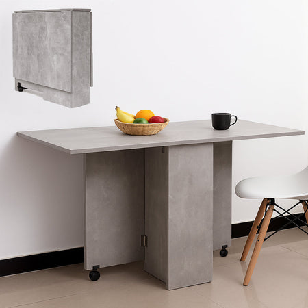Tavolo da Pranzo Salvaspazio Scrivania Pieghevole con Ruote Cemento 140x75x74cm