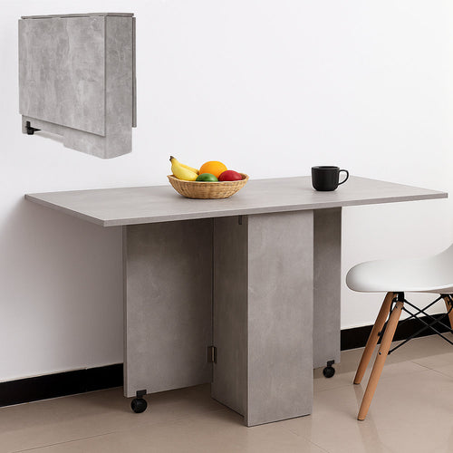 Tavolo da Pranzo Salvaspazio Scrivania Pieghevole con Ruote Cemento 140x75x74cm